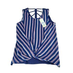 Magenta Girls Navy Striped Twist Hem Tank Top w/ Cage Back Size L NWT